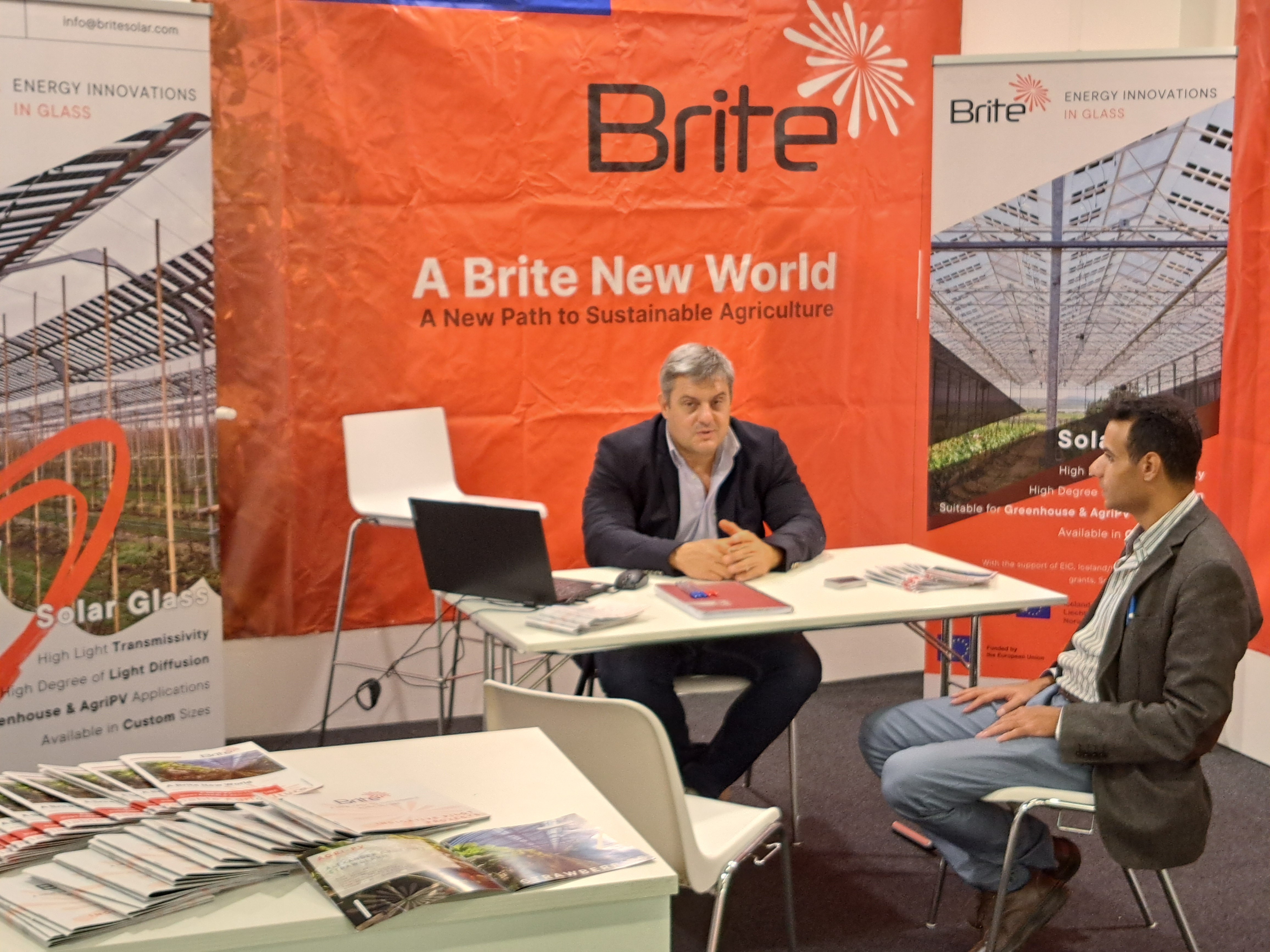 Brite Solar team at EIMA International Bologna Expo, proudly presenting our agrivoltaic panels at Stand B21, Hall 34.