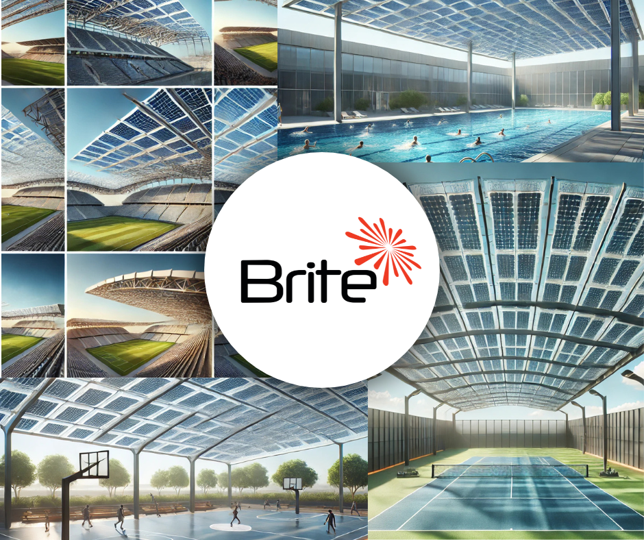 Brite Solar’s semi-transparent panels transform stadiums and sports venues into energy-efficient spaces, offering shade and clean power.